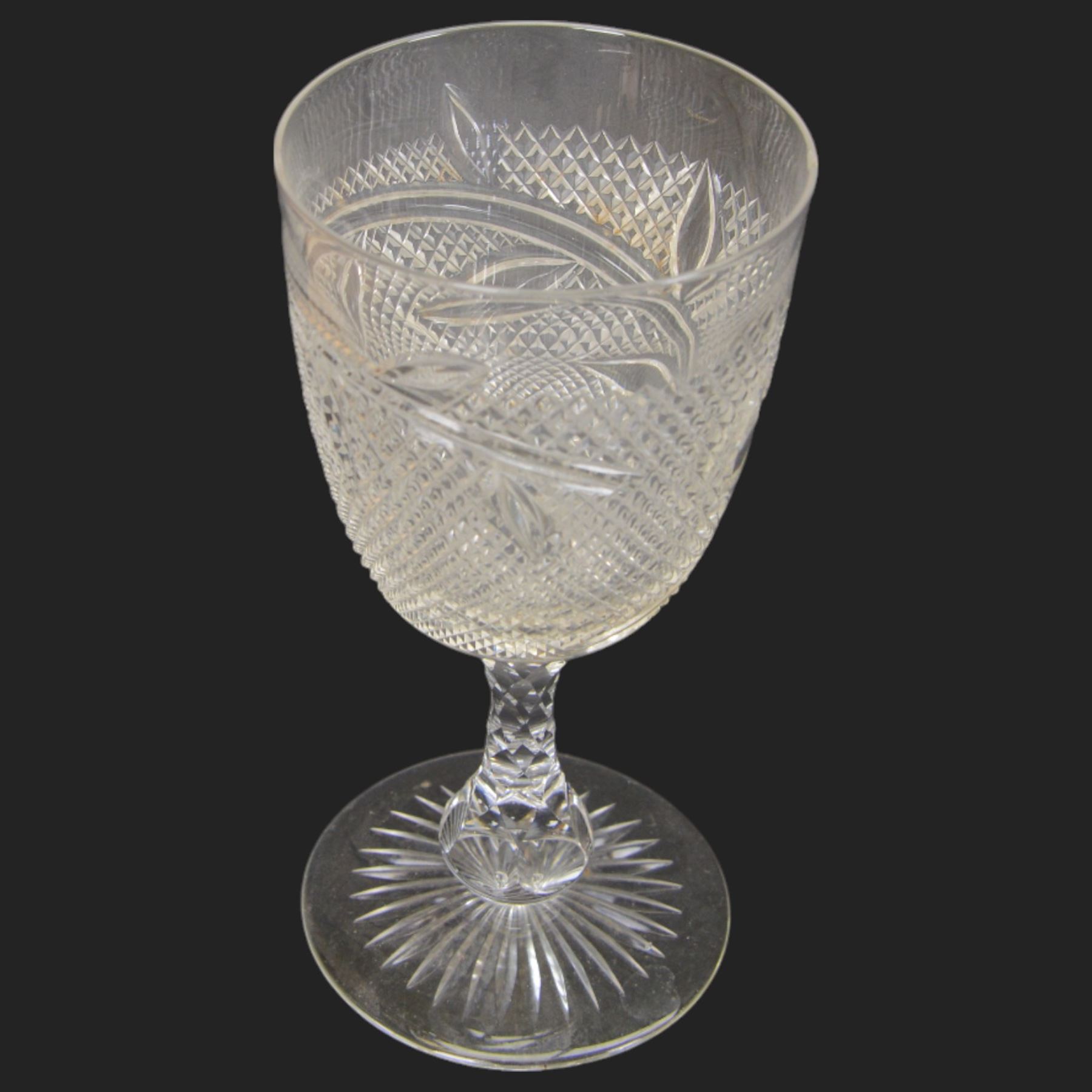 Oversized Georgian design wine glass, etched wine glass, and further 19th century and later cut glassware