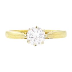 18ct gold diamond ring, eight claw set with a single round brilliant cut diamond of 0.49 c...