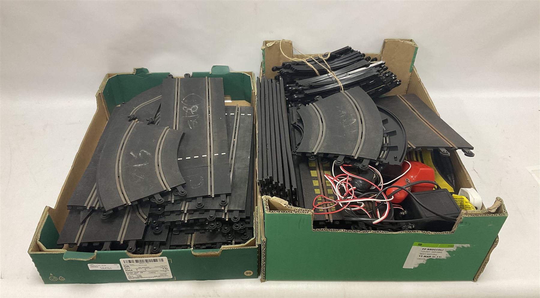 Scalextric - large collection of cars, track accessories and figures, in four boxes 