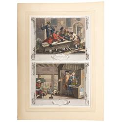 After William Hogarth (British 1697-1764): 'Industry and Idleness' series, complete set of twelve hand-coloured etchings individually titled and dated on the plate 1747, max 53cm x 35cm (7) (unframed)