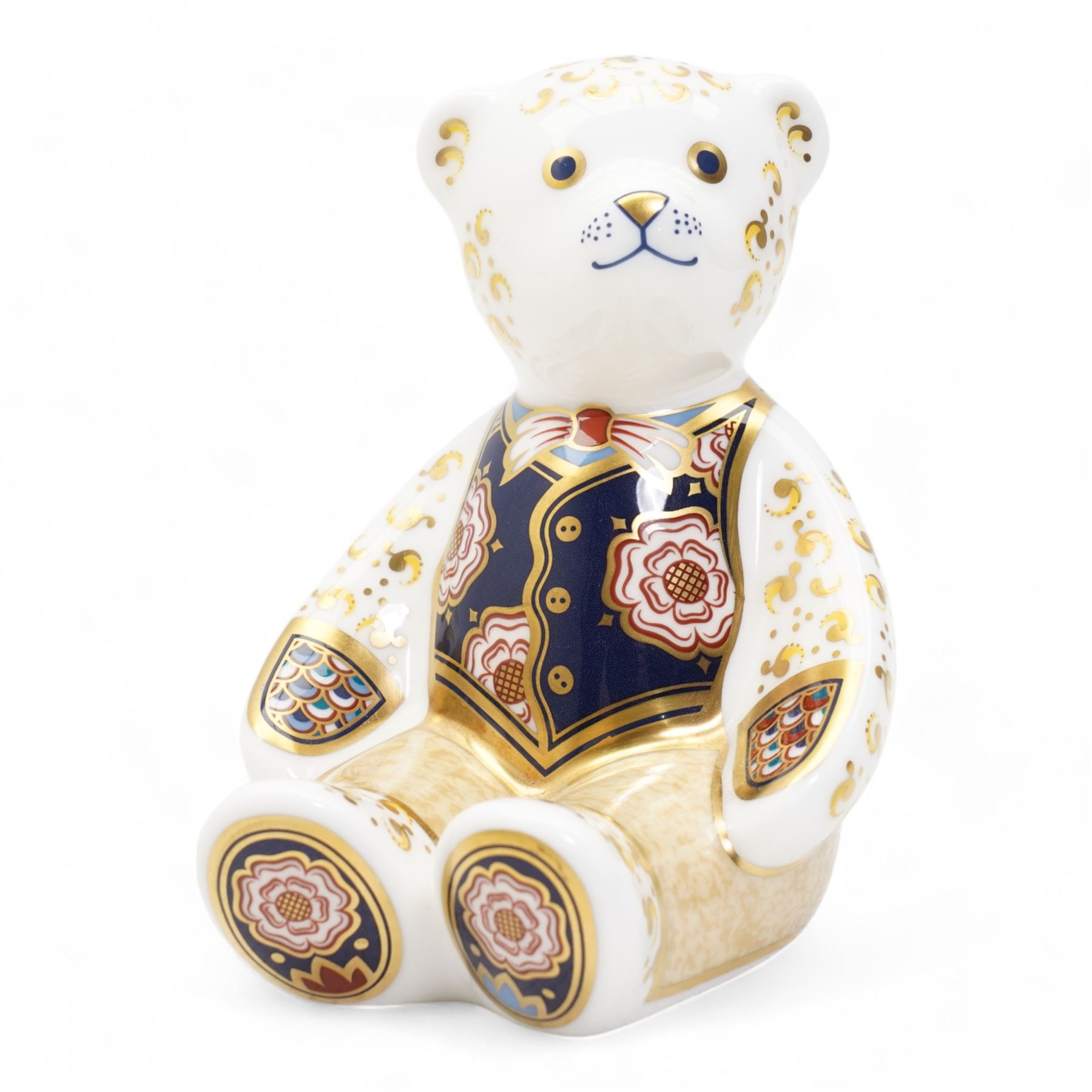 Two Limited Edition Royal Crown Derby paperweights, compromising Yorkshire Rose Mummy Bear, no.74/750, and Yorkshire Rose Daddy Bear, no.265/750, with gold stoppers