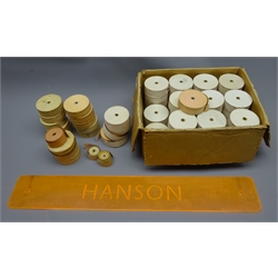  Large qty of Bell Punch Co. rolls of Setright Bus tickets for Hanson's Buses Ltd. Huddersfield, approx 59 and a tinted perspex Hanson Bus sign, L67cm  