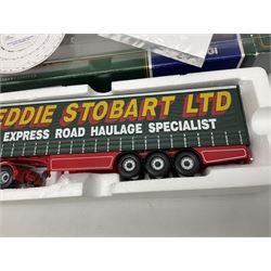 Corgi - three limited edition lorries comprising CC12901 Scania Topline Curtainside Eddie Stobart Limited; CC12104 Renault Premium Curtainside Strongserve Ltd; and 50703 Guinness Mack LJ with Fruehauf Trailer; all boxed (3)