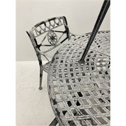 Heavy Aluminium circular garden table, and six wide seat chairs with ‘star’ backs - THIS LOT IS TO BE COLLECTED BY APPOINTMENT FROM DUGGLEBY STORAGE, GREAT HILL, EASTFIELD, SCARBOROUGH, YO11 3TX