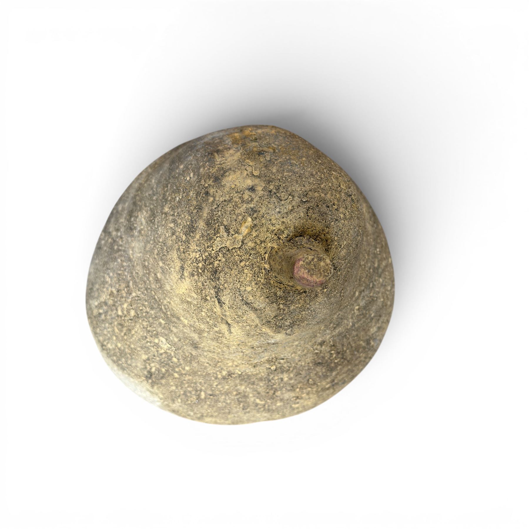 Pair of weathered cast stone garden models of fruit, in the form of an apple and pear