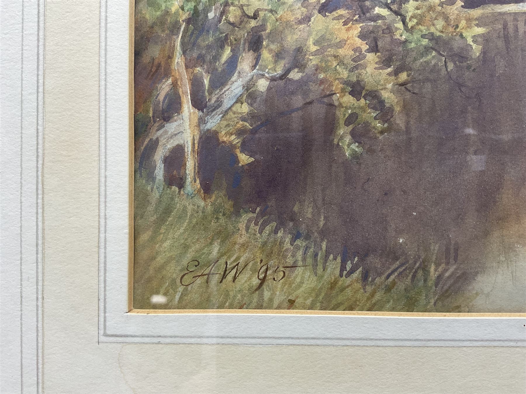 Sir Ernest Albert Waterlow (British 1850-1919): 'A River Landscape with Cattle on the Banks', watercolour signed with initals and dated '95, titled on label verso 26cm x 38cm 