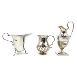  Victorian silver sparrow beak cream jug by Dobson & Sons Picadilly circa 1880, two other cream jugs and a sauce boat approx 10oz  