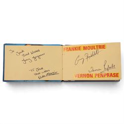 1980s boxing autograph book and photograph album, the album containing a collection of black and white photographs, mostly of British lightweight champion George Feeney, the photograph album with thirty-two signatures including Ray 