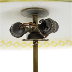 1960s yellow and white glass umbrella chandelier, with brass suspension rod and three lightbulb sockets, Light D47cm, Rod H43.5cm