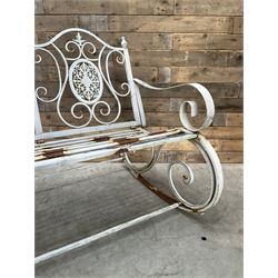 Wrought metal rocking garden bench seat, in antique grey finish
