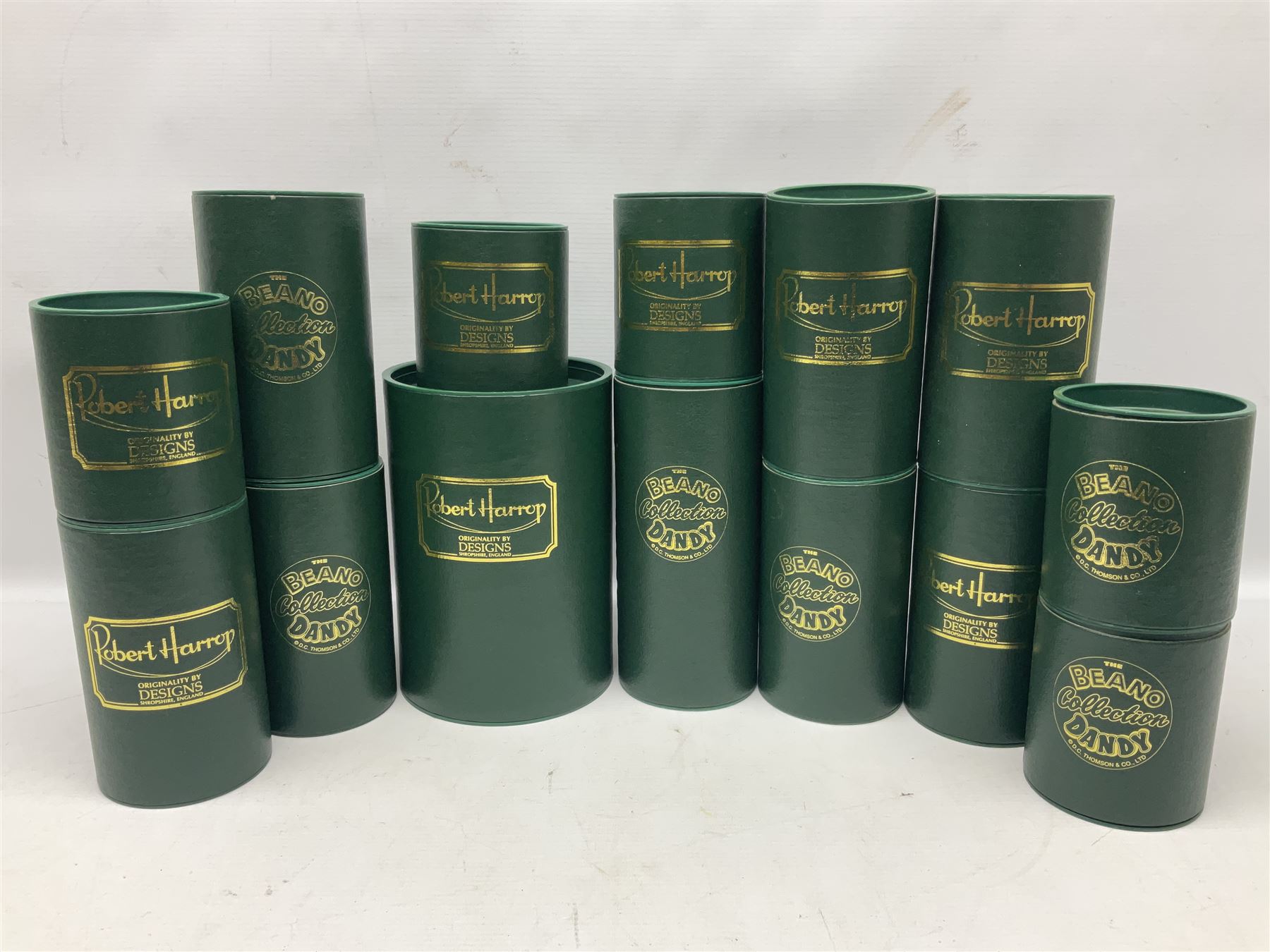 Fourteen Robert Harrop figures from the Beano Dandy collection, comprising Minnie the Minx BD04, Danny BD10, Biffo the Bear BD19, Spotty BD16, Smiffy BD09, Oops! BDS01, Little Plum BD27, Wilfrid BD15, Danny BD10, Winston BD17, 'Erbert BD14, Gnasher BD02, Beryl the Peril BD05 and Desperate Dan BD03, all with boxes