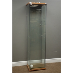  Light wood and glazed free standing shops display cabinet, W43cm, H164cm, D37cm - no key  