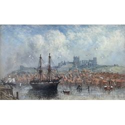 Richard Weatherill (British 1844-1913): Sailing Brig in the Lower Harbour Whitby, oil on board signed 14cm x 22cm