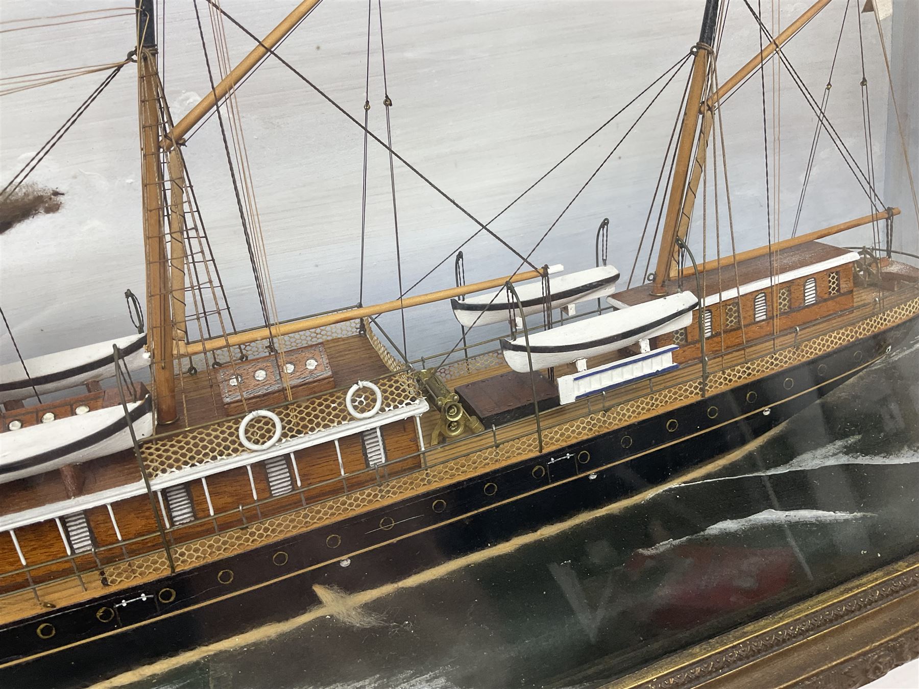 Victorian diorama of scratch built model of steam ship Alexandria, in a glazed case, H41cm, L83cm