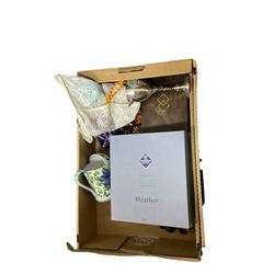 Pair of Edinburgh Crystal champagne flutes, together cased canteen of cutlery and other items, in three boxes  