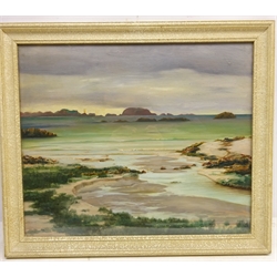  New Zealand Coastal View, oil on panel monogrammed MB, 'McGregor Wrights, Wellington NZ Framers' label verso 37cm x 45cm  