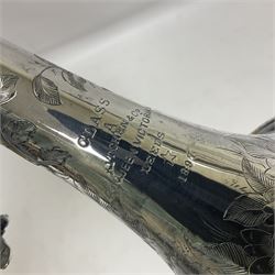 Victorian Class A silver plated trumpet retailed by Kitchen & Co,29 Queen Victoria Street Leeds, 1897 with mouthpiece/slide and in its original felt lined box

