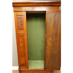  Edwardian walnut wardrobe enclosed by single mirror glazed door, drawer to base, W103cm, H192cm, D45cm  