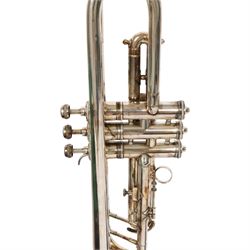 Early/mid 20th century silver plated trumpet by Keith Prowse & Co Ltd London, with Rudy Muck Cushion rim mouth piece, contained within a fitted case