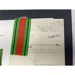 WWI pair of medals comprising British War Medal and Victory Medal awarded to 2nd Lieutenant C.T. Draper; and WWII Defence Medal awarded to Captain C.T. Draper with War Office letter of confirmation; all with ribbons (3)