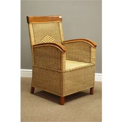  Cane and teak framed armchair, W60cm  