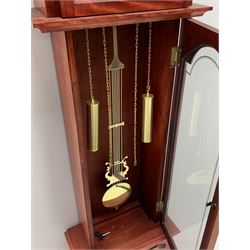 Contemporary stained beech longcase clock, Roman dial signed 'C. Wood & Son', 31-day twin train driven movement striking the hours and half on rods