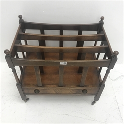 Georgian mahogany canterbury, single drawer, square supports on castors, W56cm, H54cm, D36cm