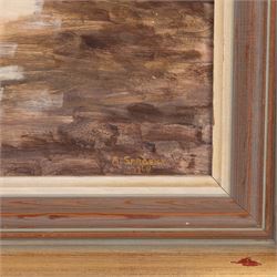 Alec Sargant (British 20th Century): 'Trumpeters House - Richmond Green', oil on board signed and dated 1968, titled verso, and with various other labels to include Southampton Art Society and James Bourlet & Sons, 48cm x 59cm