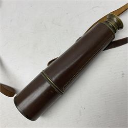 Broadhurst Clarkson brass and leather 4-draw telescope, the first draw with graduations, sliding lens shroud and leather covers for both ends on shoulder strap; marked 'Broadhurst Clarkson & Co. Ltd. 63 Farringdon Road London E.C.', L87cm fully extended; together with a WWI brass marching compass marked F-L No.123113 1918 (broad arrow); crudely etched L.H. McD. Latham; in associated Brooks & Co. leather case dated 1913 stamped W.B. Constable (2)