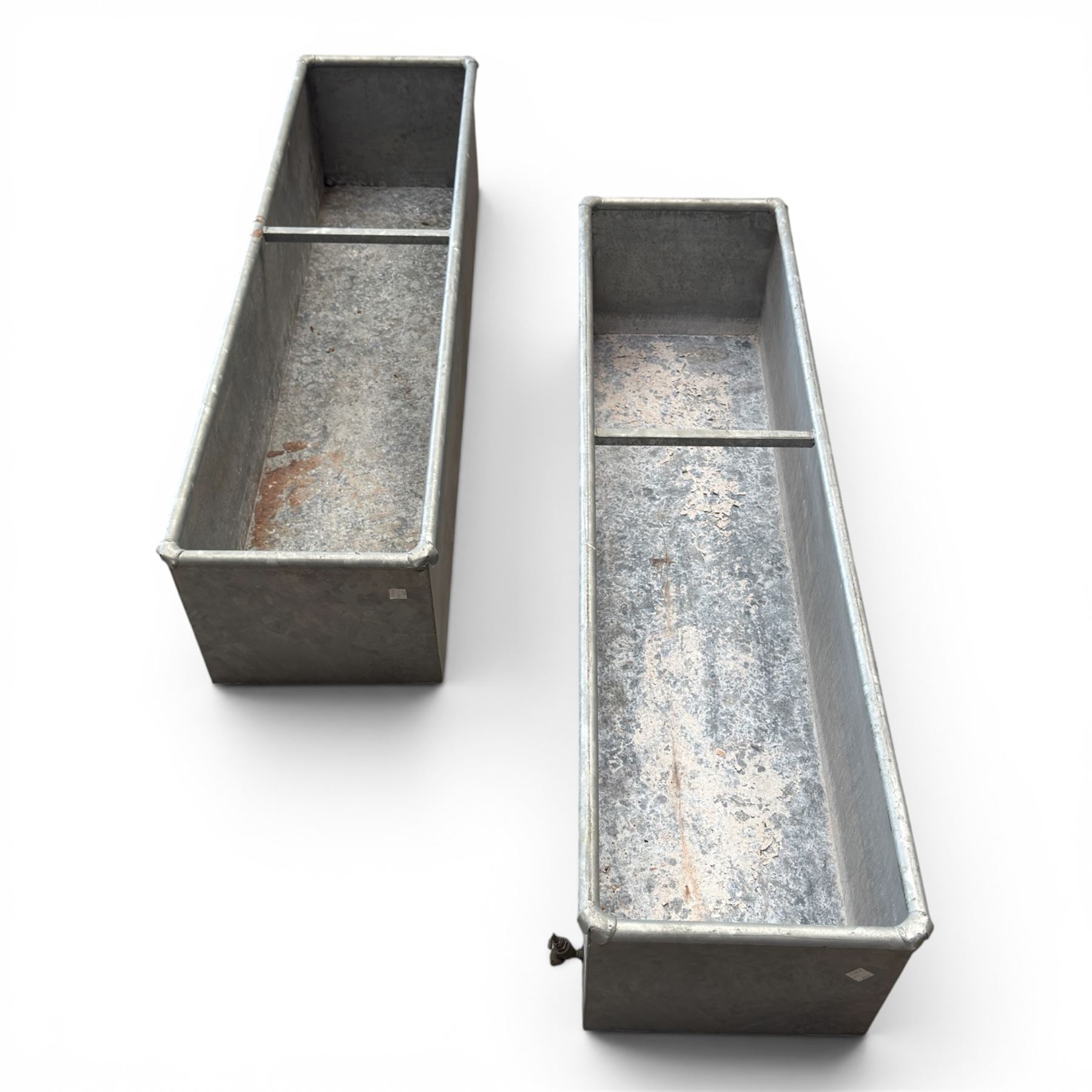 IAE - two galvanised water troughs, one with tap