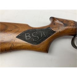 BSA .177 air rifle with top loading under lever action, walnut stock carved with chequered BSA logo to grip, serial no.A1203 L102cm