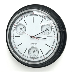  Circular metal cased wall clock Roman dial with New York, Sydney and Paris time zone dials, D51cm  