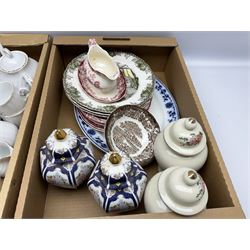 Assorted ceramics, to include white glazed part fluted part dinner service, two pairs of decorative ginger jars, etc., in two boxes 