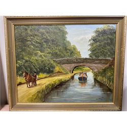J H Robinson (British 20th century): Canal and Lake Landscape, pair oils on board, signed and dated 1982 (2) 