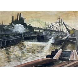 Barry Hope (British late 20th century): 'Newcastle Docks', watercolour and gouache signed, titled verso 35cm x 49cm