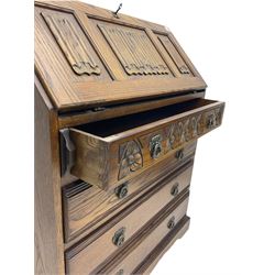 Old Charm oak bureau, fitted with fall front above four drawers