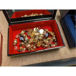 Silver marcasite wristwatch and a large collection of costume jewellery, including beaded necklaces, wristwatches, etc, 