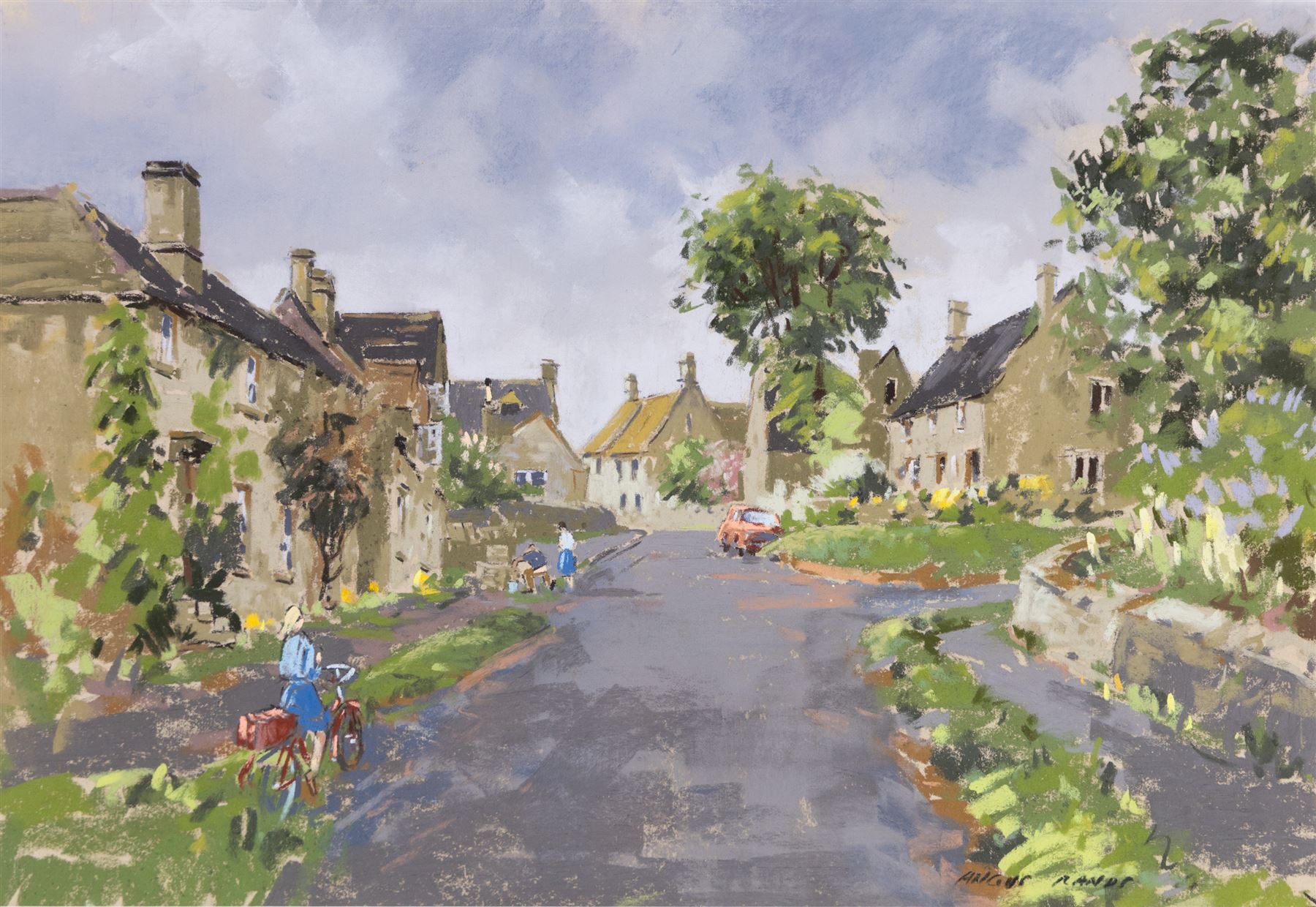 Angus Bernard Rands (British 1922-1985): Village Haystacks and Trees, three pastels signed, largest 44cm x 70cm (3)