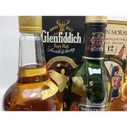 Glen Moray 12 Year Single Malt Highland Scotch Whisky, 70cl 40% vol, one bottle, in Highland Regiments The Black Watch presentation tin, Glenfiddich Pure Malt Scotch Whisky, Special Old Reserve, 70cl 40% vol, one bottle, in Clan Murray presentation tin, Bell's Extra Special Old Scotch Whisky, Aged 8 Years, 70cl 40% vol, one bottle, in box and Bell's Extra Special Old Scotch Whisky, 1l, 43% vol (4)