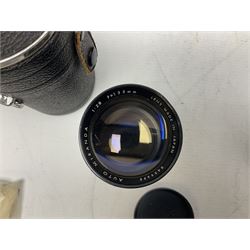 Miranda Sensorex camera body, Miranda Sensorex II camera body with 'Auto Miranda 1:1.8 f-59mm' lens, 'Auto Miranda 1:2.8 f-135mm' lens, 'Auto Miranda 1:3.5 f-200mm' lens, 'Auto Miranda 1:2.8 f-28mm' len, Agfa plate camera with 9cm x 12cm plates and other camera equipment including Miranda camera bag