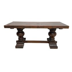 Hardwood rectangular coffee table, twin pedestal base