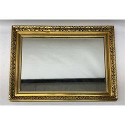 Gilt mirror 76cm x 56cm together with three prints (4)