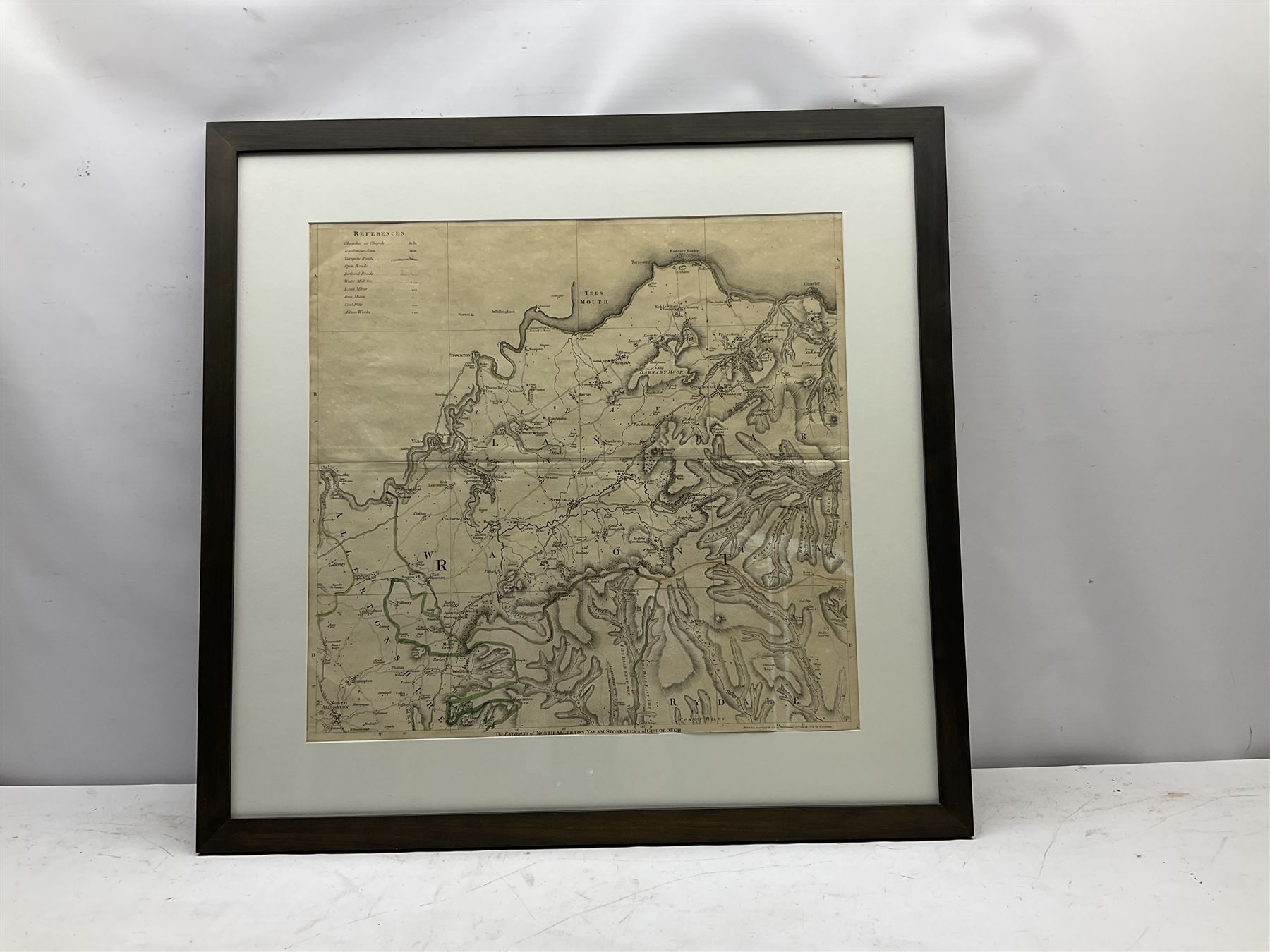 Thomas Jeffreys (British c.1710-1771): 'The Environs of North Allerton, Yaram, Stokesley and Gisborough, engraved map with hand-colouring pub. according to act of Parliament 1772, 57cm x 59cm