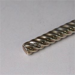 Victorian silver dip pen, with wrythen barrel, hallmarked William Neale, Birmingham 1892, L16cm