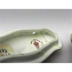 Royal Crown Derby Haiku pattern miniature clock, together with 1128 Imari pattern trinket box with cover and teddy bear figure, all with printed marks beneath   