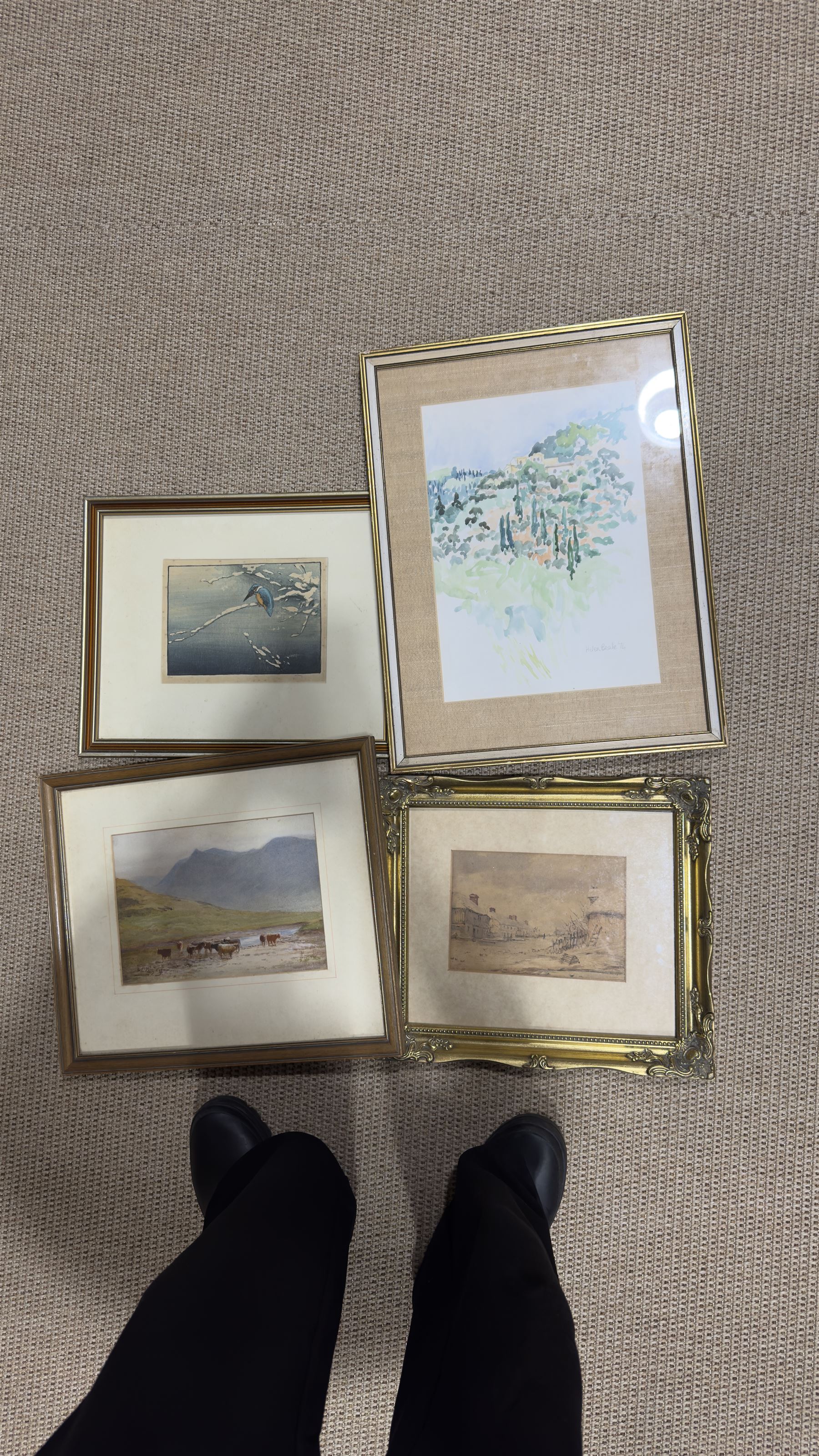 Collection of mostly watercolours, variously signed, artists to include Tom Anderton, Walter Henry Sweet, James Robertson Miller, Percy Hipkiss, J B Donaldson, Phil Smith and others indistinctly signed, contents in one box 