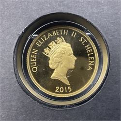 Queen Elizabeth II St Helena 2015 two gold coin set, comprising 2015 one mohur and 2015 one guinea coins, produced by The East India Company, cased with certificate