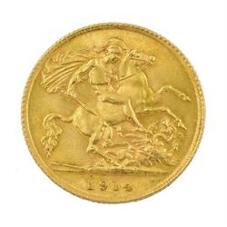 King George V 1914 gold half sovereign coin