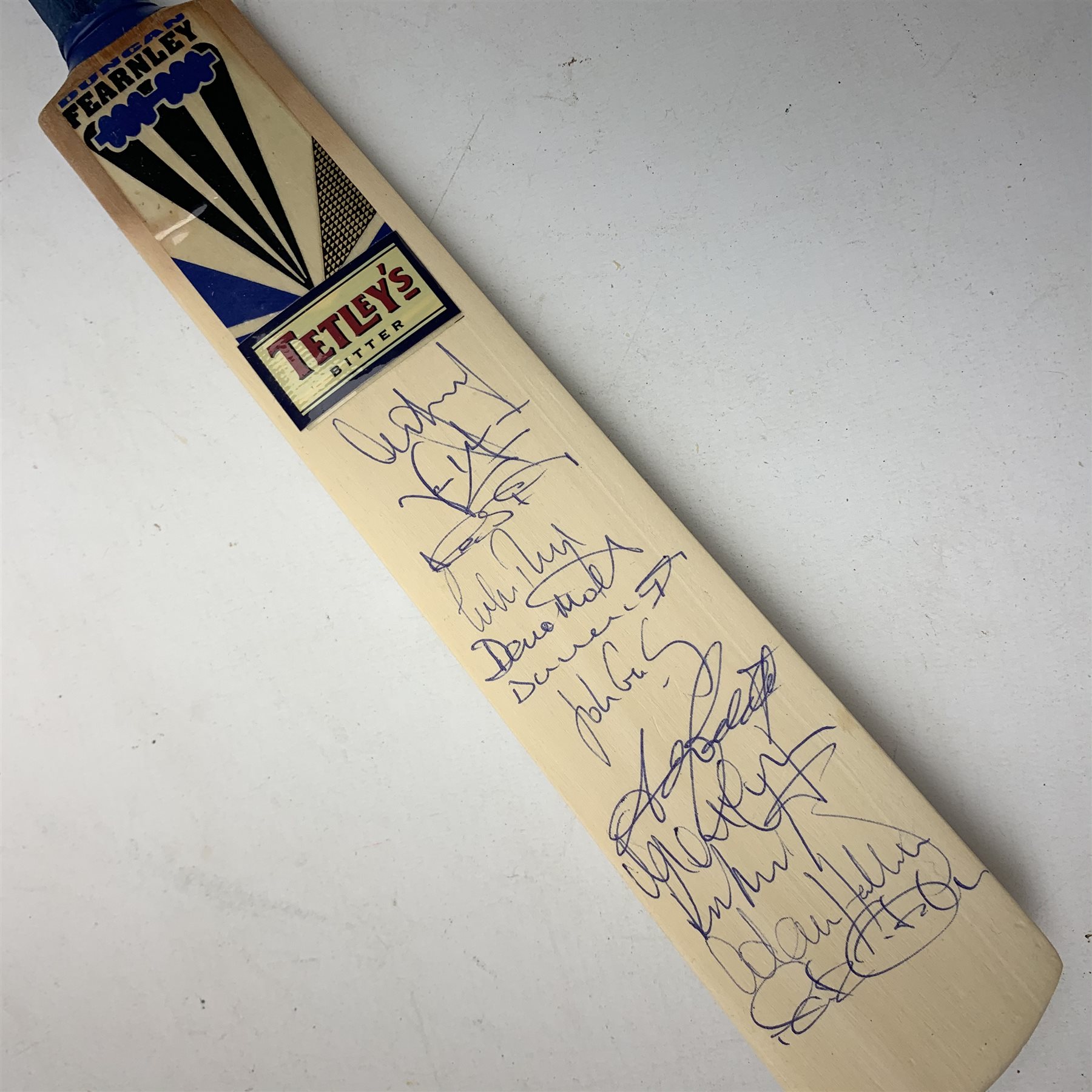 Miniature cricket bat signed by County cricket club players including Devon Malcolm etc, L
