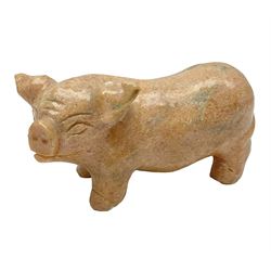 Carved calcite figure in the form of a pig, H6cm
